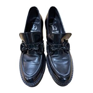 Luca Grossi Black Patent Leather Chunky Heel Lug Sole Loafers Made in Italy‎ 38